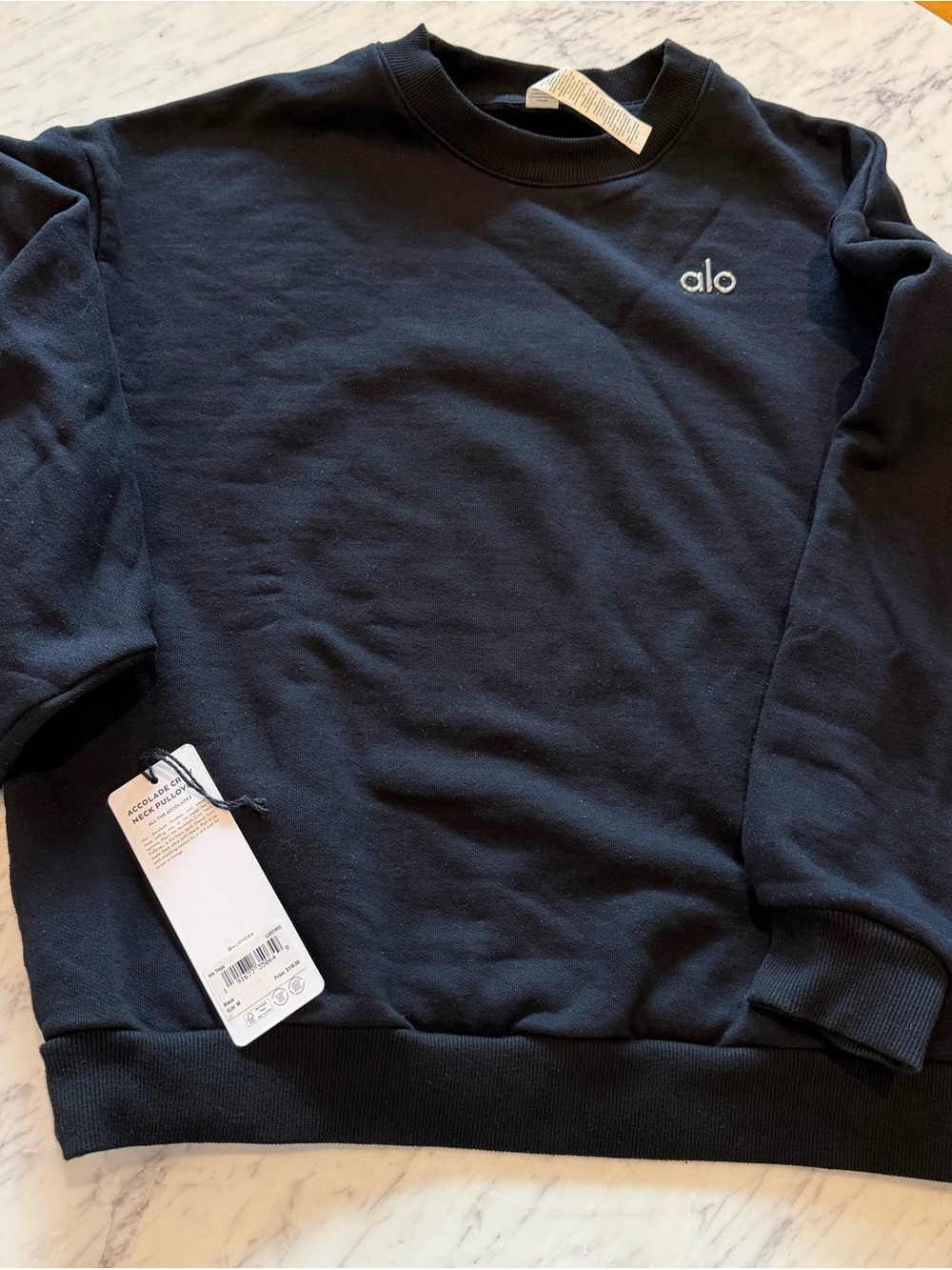 ALO Yoga Black Accolade Crew Neck Sweatshirt Pullover Medium - Picture 6 of 9